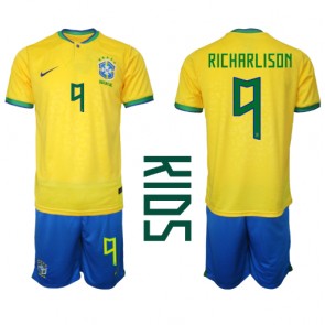Brasilien Richarlison #9 Hjemmebanesæt Børn VM 2022 Kort ærmer (+ korte bukser)